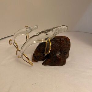 Glass Baron Dolphins glass figure 22k gold